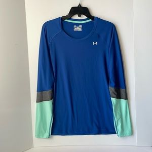 Under Armour Women's Large Shirt Long Sleeve Fitted Color Block Heatgear
